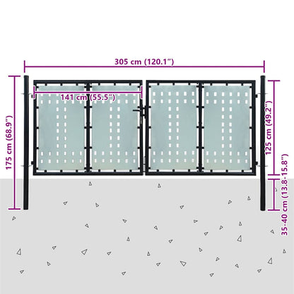 Schwarzes Einzeltor für Zäune 300 x 125 cm