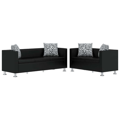Sofa-Set Kunstleder 3-Sitzer und 2-Sitzer Schwarz