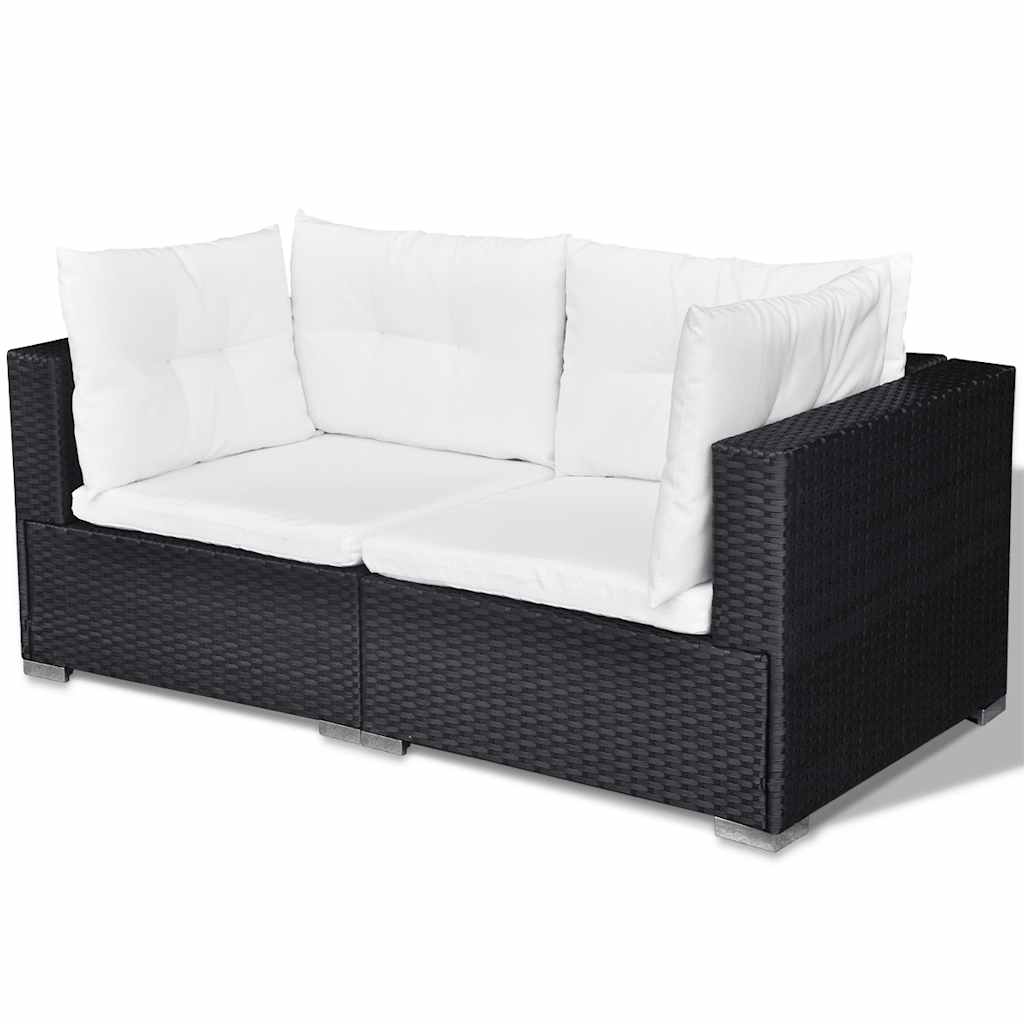 6-tlg. Garten-Lounge-Set mit Auflagen Poly Rattan Schwarz