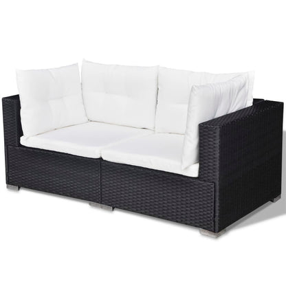 6-tlg. Garten-Lounge-Set mit Auflagen Poly Rattan Schwarz