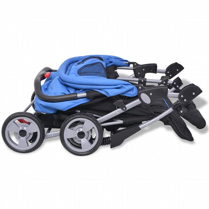 Zwillingskinderwagen Stahl Blau und Schwarz