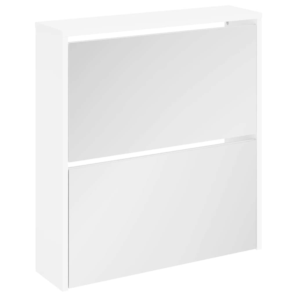 Schuhschrank mit 2 Fächern Spiegel Weiß 63x17x67 cm