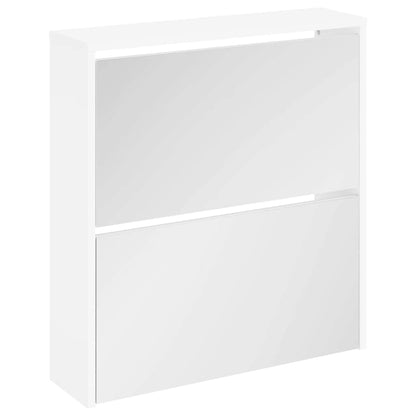 Schuhschrank mit 2 Fächern Spiegel Weiß 63x17x67 cm