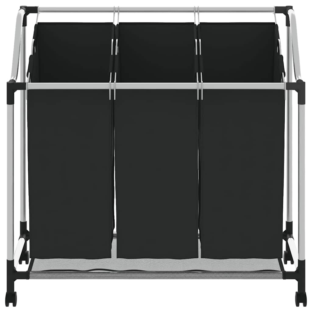 Wäschekorb mit 3 Taschen Schwarz Stahl