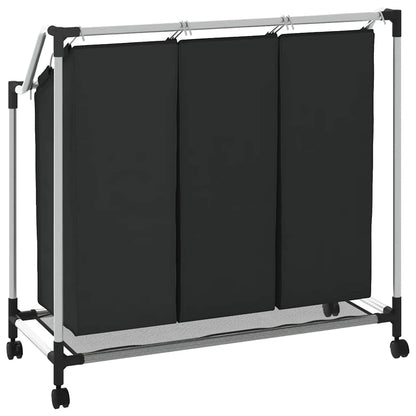 Wäschekorb mit 3 Taschen Schwarz Stahl