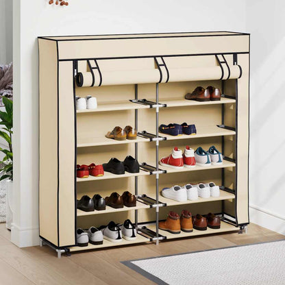 Schuhschrank mit Abdeckung Cremeweiß 115 x 28 x 110 cm Stoff