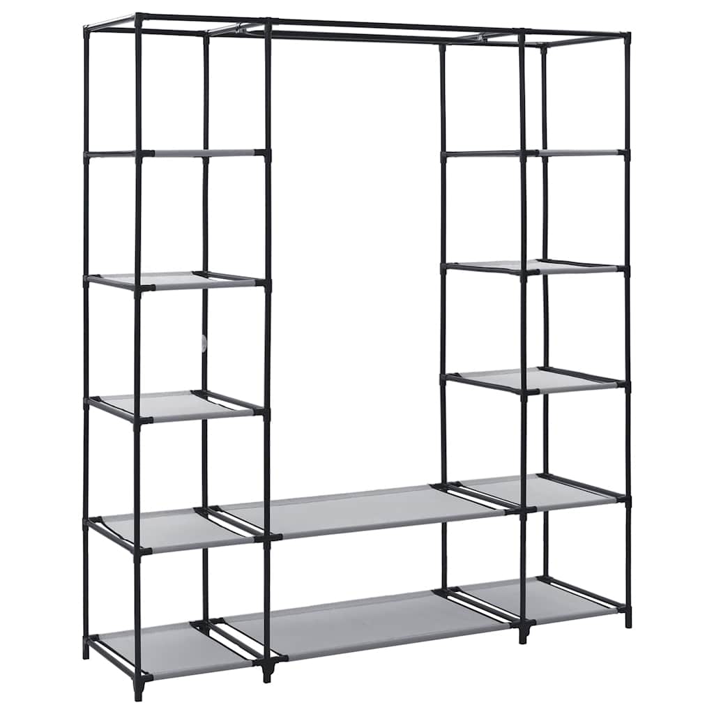 Stoffschrank mit Fächern Kleiderstangen Grau 150x45x176cm