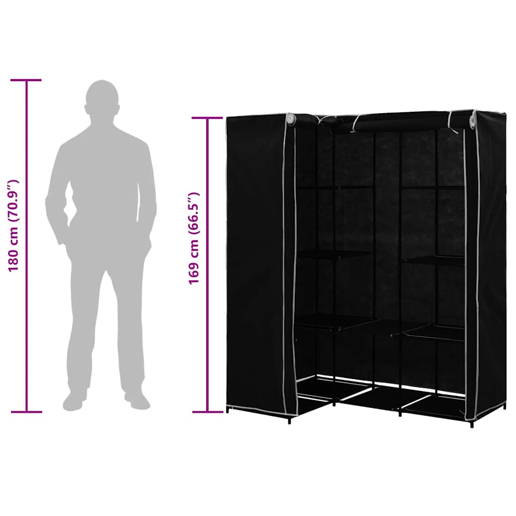 Eckkleiderschrank Schwarz 130 x 87 x 169 cm
