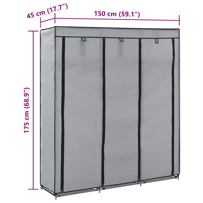 Kleiderschrank mit Fächern und Stangen Grau 150x45x175cm Stoff