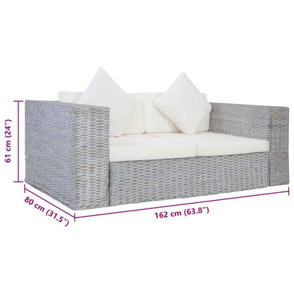2-Sitzer-Sofa mit Kissen Grau Natürliches Rattan