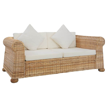 2-Sitzer-Sofa mit Kissen Natur Rattan