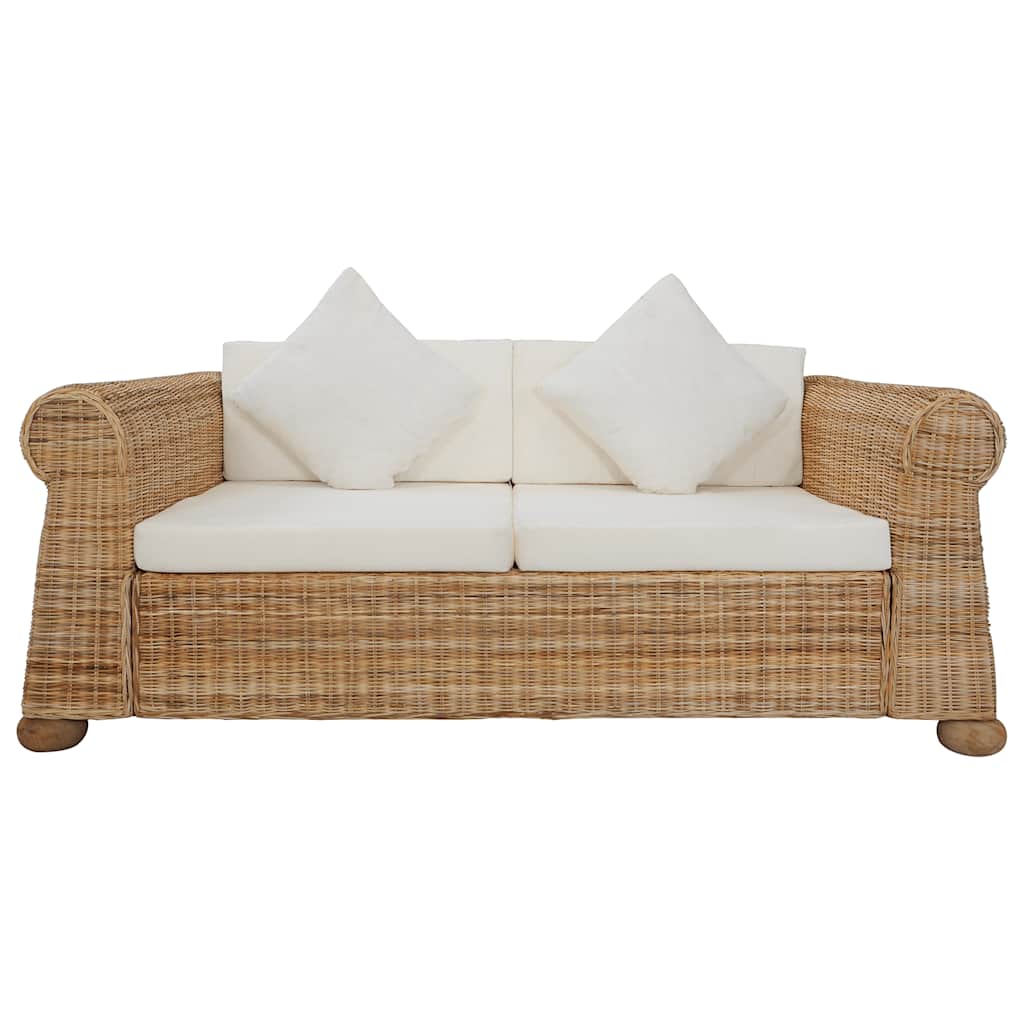 2-Sitzer-Sofa mit Kissen Natur Rattan