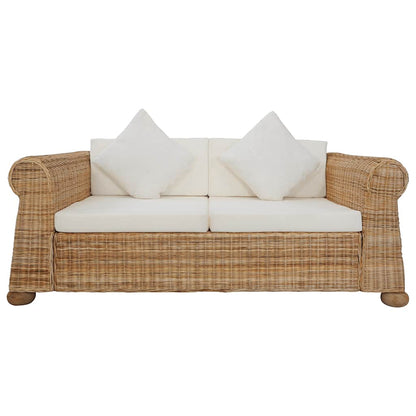 2-Sitzer-Sofa mit Kissen Natur Rattan