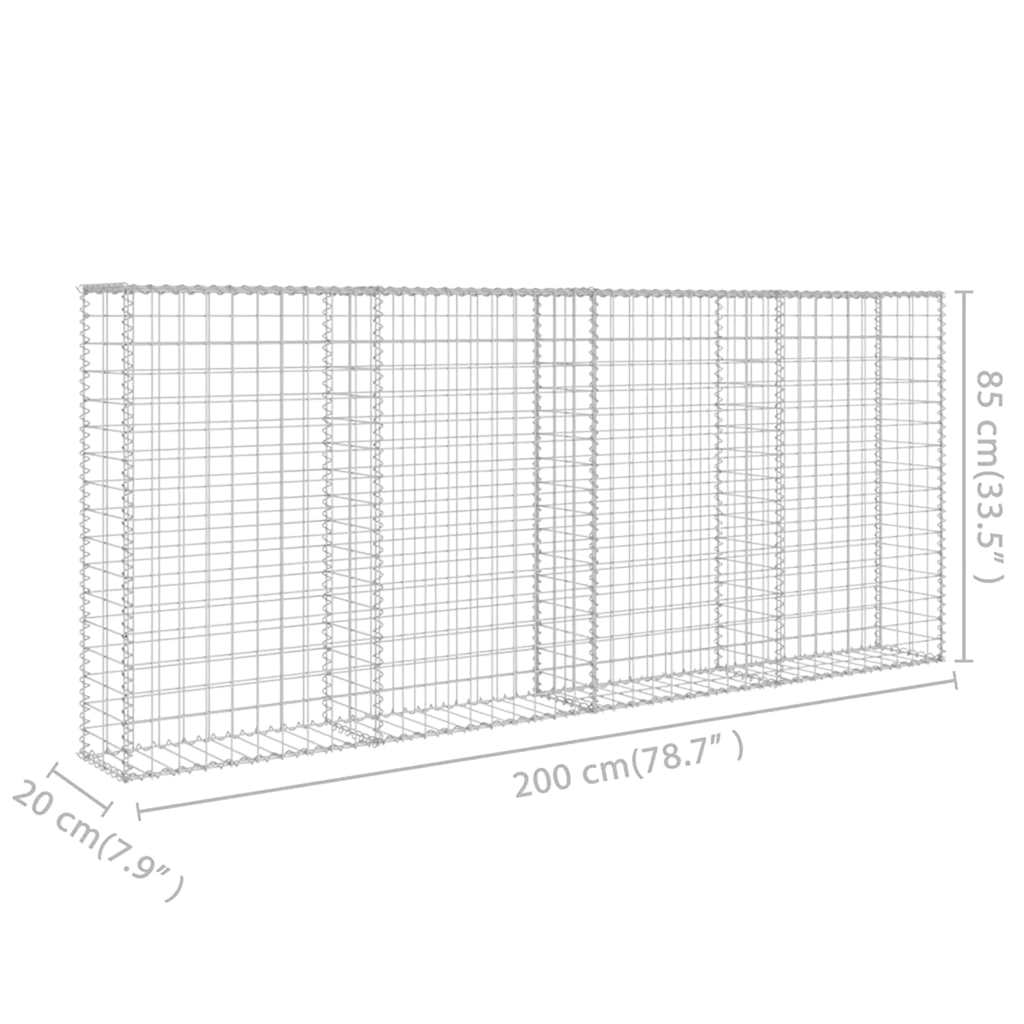 Gabionenwand mit Abdeckung Verzinkter Stahl 200×20×85 cm