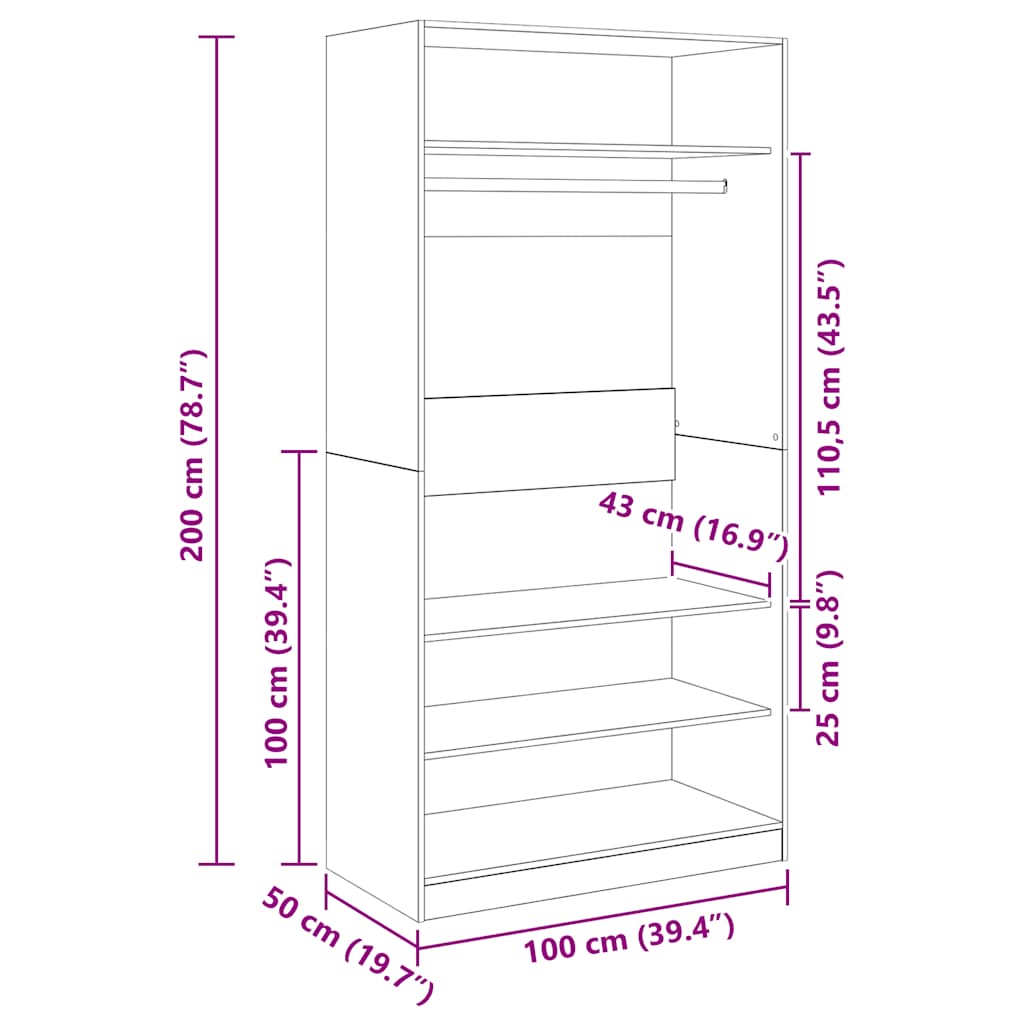 Kleiderschrank Sonoma-Eiche 100x50x200 cm Holzwerkstoff