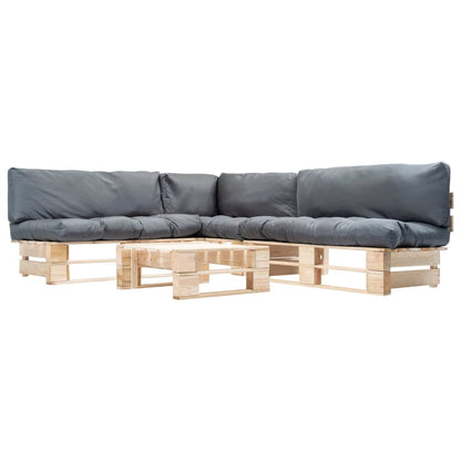 4-tlg. Paletten-Lounge-Set mit Kissen in Grau Holz