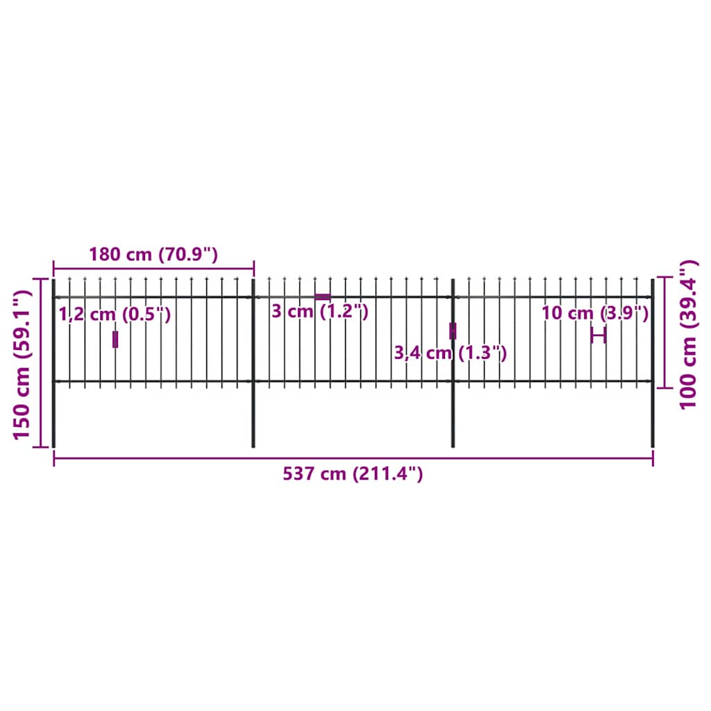 Gartenzaun mit Speerspitze Stahl 537 x 100 cm Schwarz
