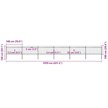 Gartenzaun mit Speerspitze Stahl 1070 x 100 cm Schwarz