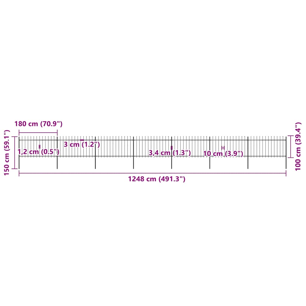 Gartenzaun mit Speerspitze Stahl 1248 x 100 cm Schwarz