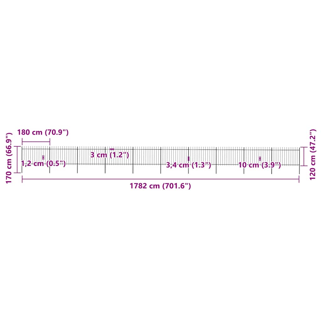 Gartenzaun mit Speerspitze Stahl 1781,5 x 120 cm Schwarz
