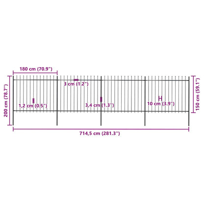 Gartenzaun mit Speerspitze Stahl 714,5 x 150 cm Schwarz