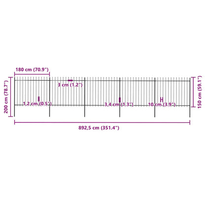 Gartenzaun mit Speerspitze Stahl 892,5 x 150 cm Schwarz