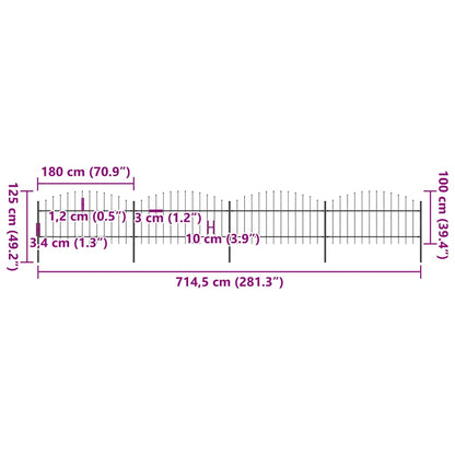 Gartenzaun mit Speerspitze Stahl 714,5 x 125 cm Schwarz