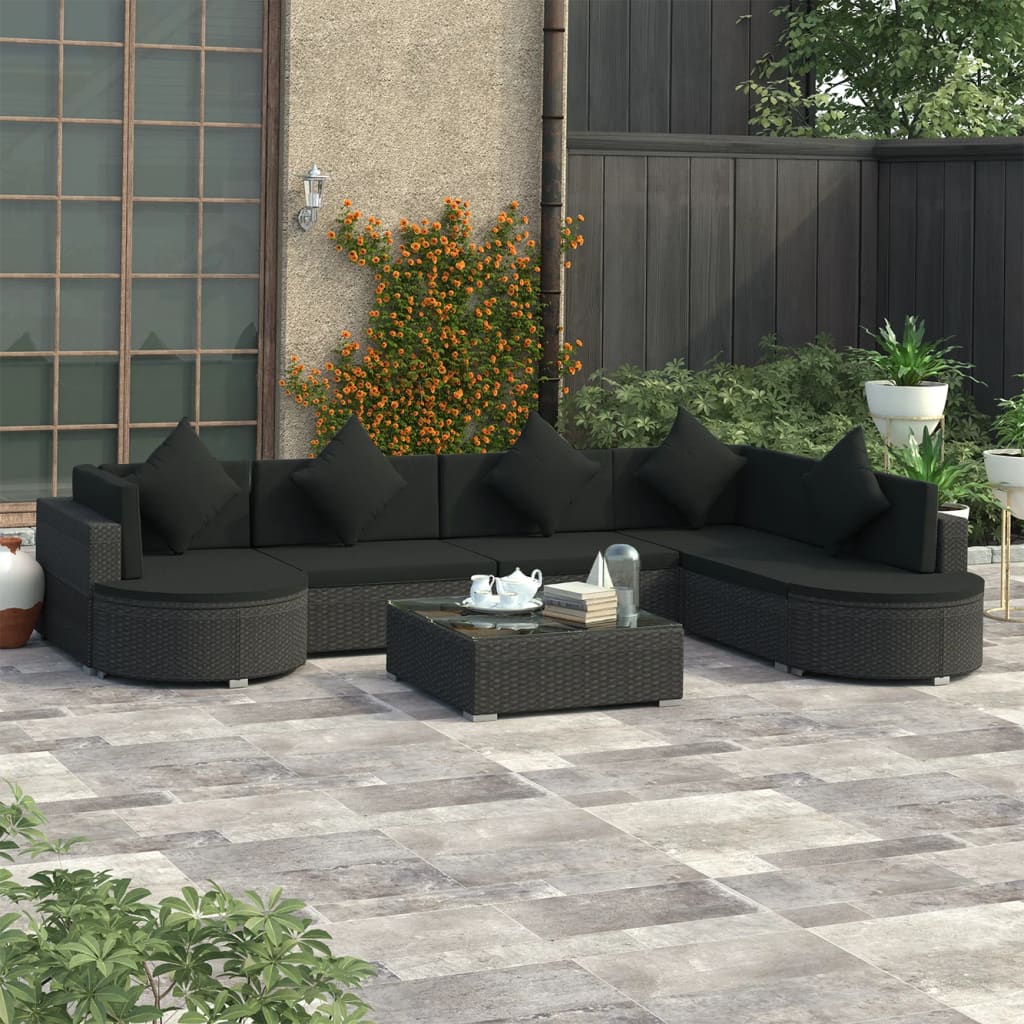 8-tlg. Garten-Lounge-Set mit Auflagen Poly Rattan Schwarz