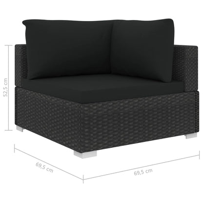 11-tlg. Garten-Lounge-Set mit Auflagen Poly Rattan Schwarz
