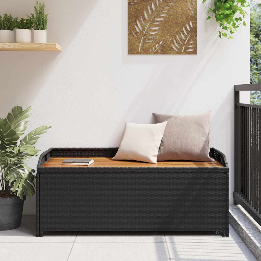 Sitzbank mit Stauraum 120 cm Poly Rattan Schwarz