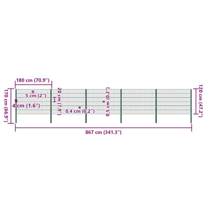 Zaunelement mit Pfosten Eisen 867 x 120 cm Grün