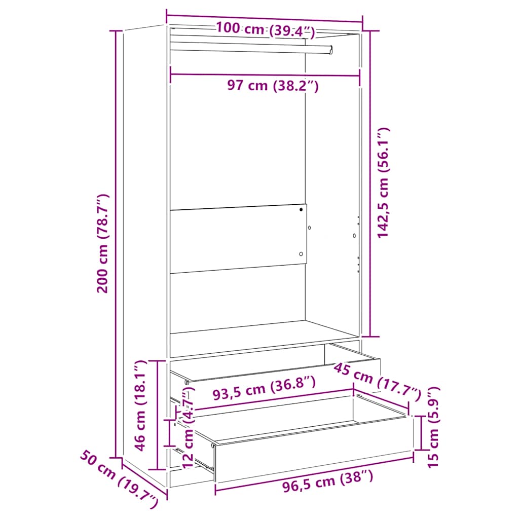 Kleiderschrank Weiß 100x50x200 cm Holzwerkstoff