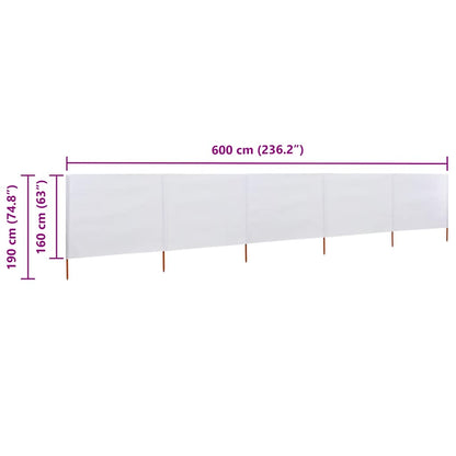 5-teiliges Windschutzgewebe 600 x 160 cm Sandweiß