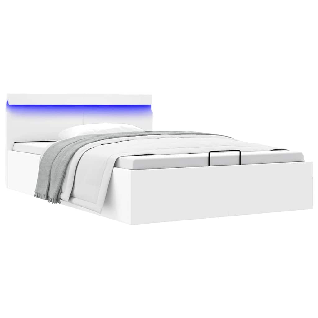 Bett mit Bettkasten Hydraulisch LED Weiß Kunstleder 140x200 cm
