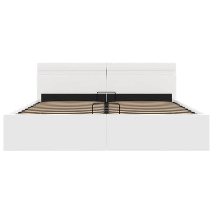 Bett mit Bettkasten Hydraulisch LED Weiß Kunstleder 160x200 cm