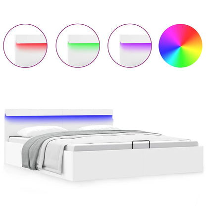 Bett mit Bettkasten Hydraulisch LED Weiß Kunstleder 180x200 cm