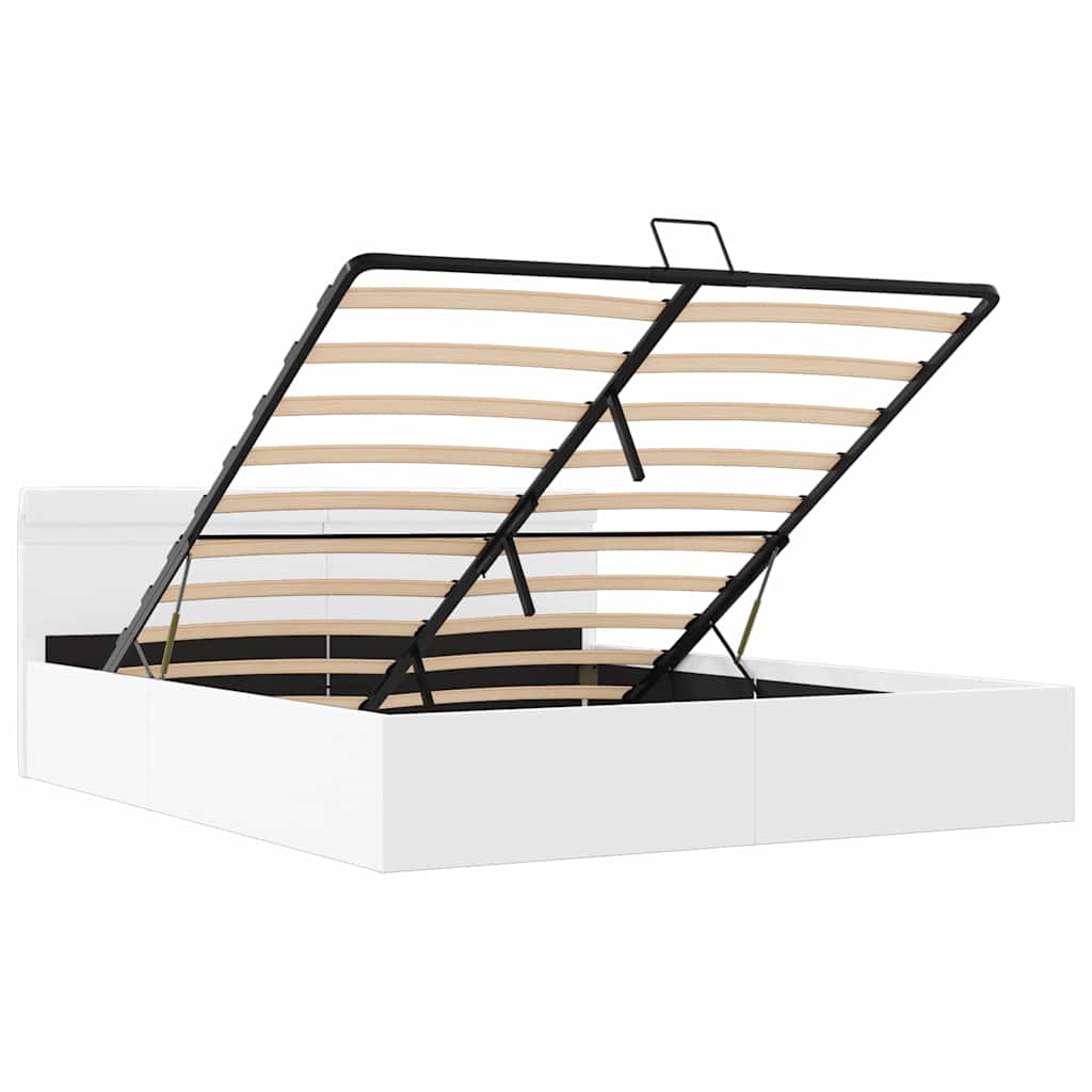 Bett mit Bettkasten Hydraulisch LED Weiß Kunstleder 180x200 cm