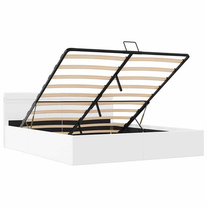 Bett mit Bettkasten Hydraulisch LED Weiß Kunstleder 180x200 cm