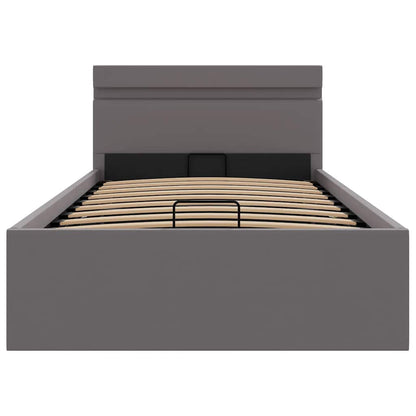 Bett mit Bettkasten Hydraulisch LED Grau Kunstleder 90x200 cm