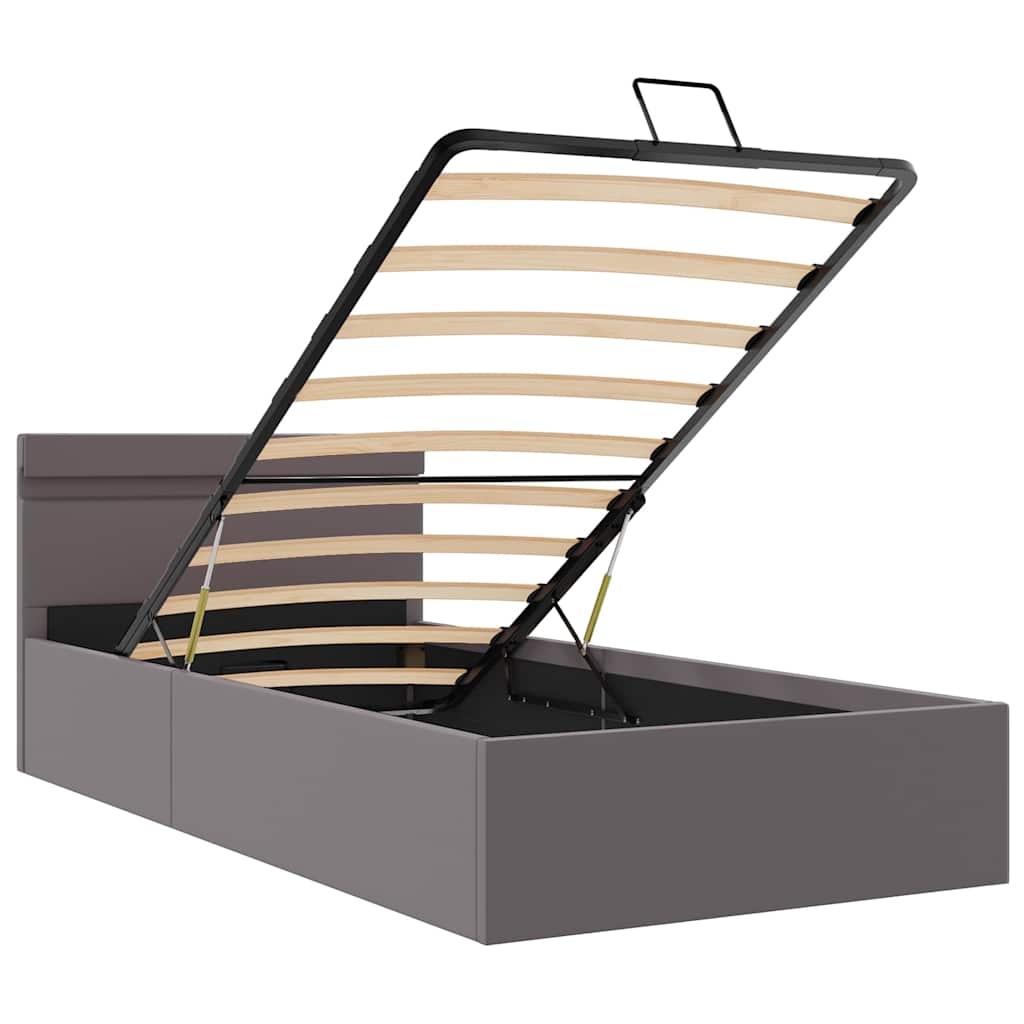 Bett mit Bettkasten Hydraulisch LED Grau Kunstleder 90x200 cm