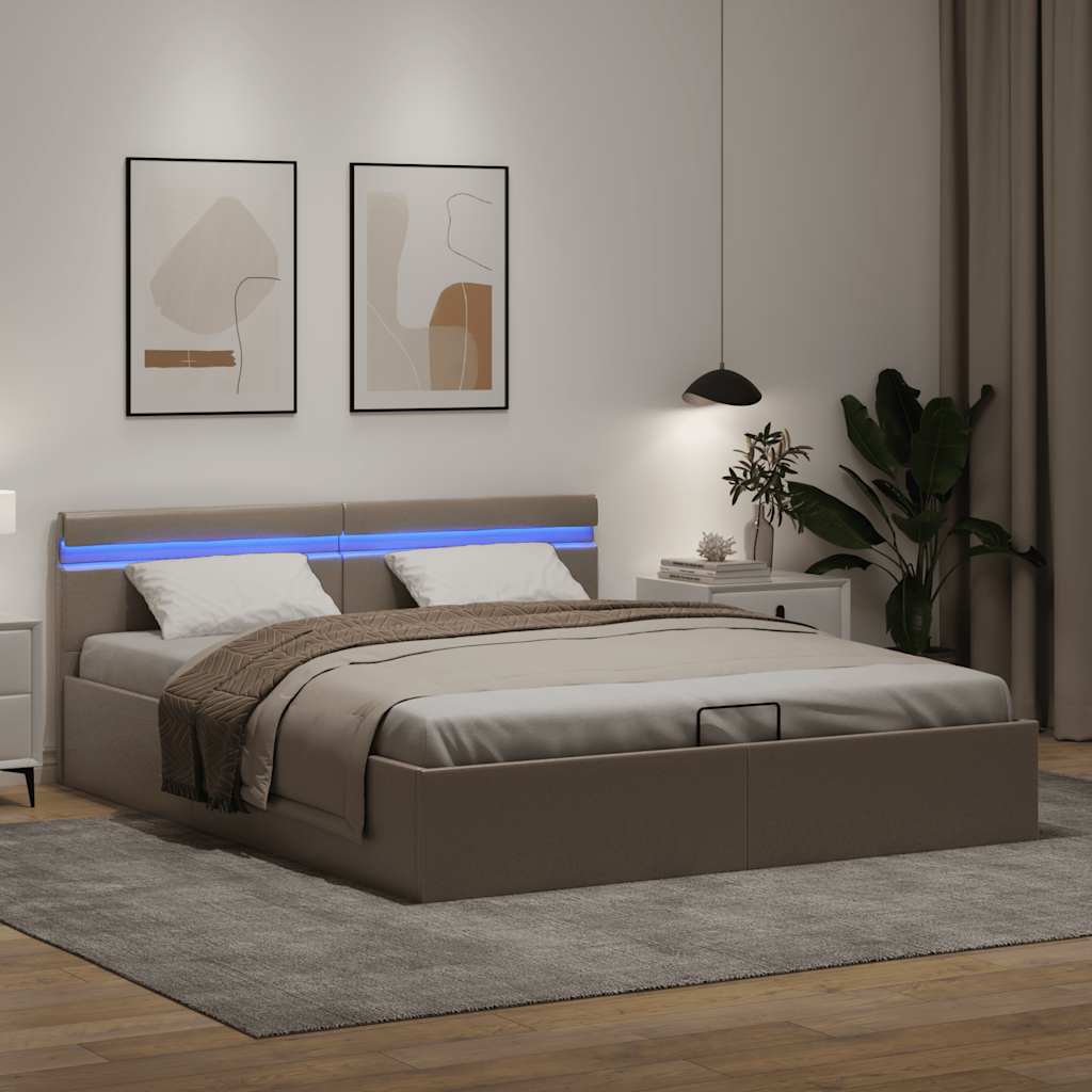 Stauraumbett mit LED Cappuccino-Braun Kunstleder 160×200cm