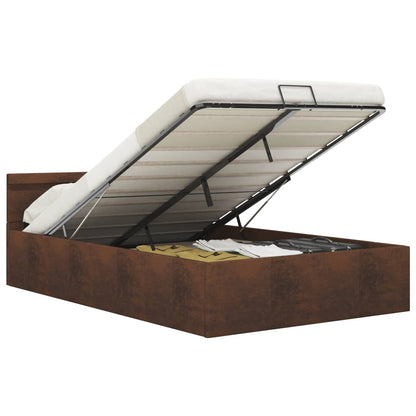 Bett mit Bettkasten Hydraulisch mit LED Braun Stoff 120x200 cm