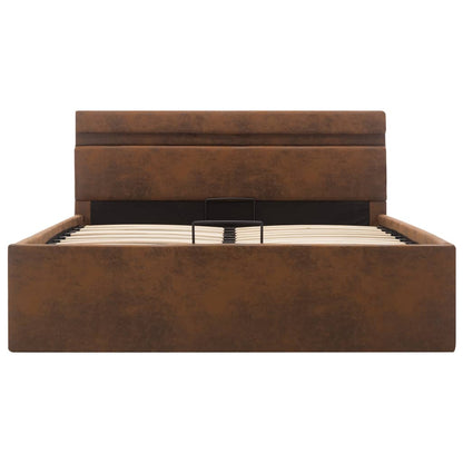 Bett mit Bettkasten Hydraulisch mit LED Braun Stoff 120x200 cm