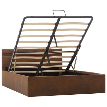 Bett mit Bettkasten Hydraulisch mit LED Braun Stoff 120x200 cm