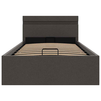 Bett mit Bettkasten Hydraulisch LED Dunkelgrau Stoff 90x200 cm