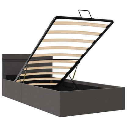 Bett mit Bettkasten Hydraulisch LED Dunkelgrau Stoff 90x200 cm