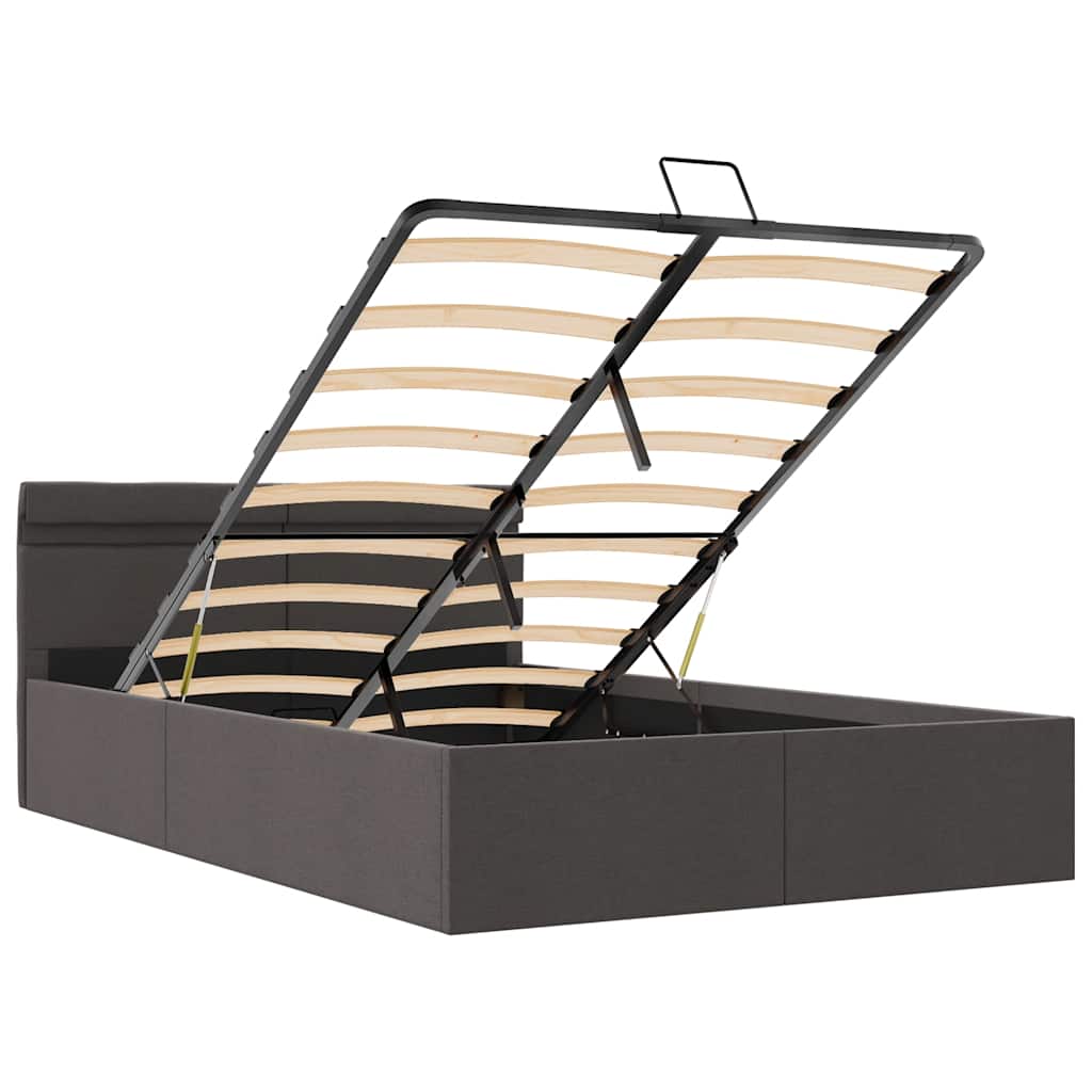 Bett mit Bettkasten Hydraulisch LED Dunkelgrau Stoff 140x200 cm