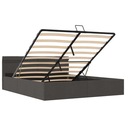 Bett mit Bettkasten Hydraulisch LED Dunkelgrau Stoff 180x200 cm