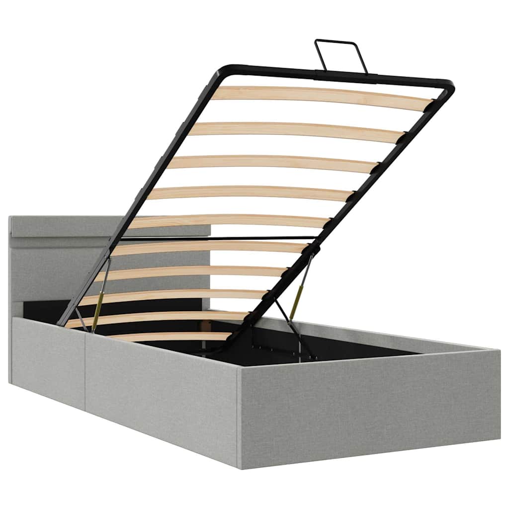 Bett mit Bettkasten Hydraulisch LED Hellgrau Stoff 100x200 cm