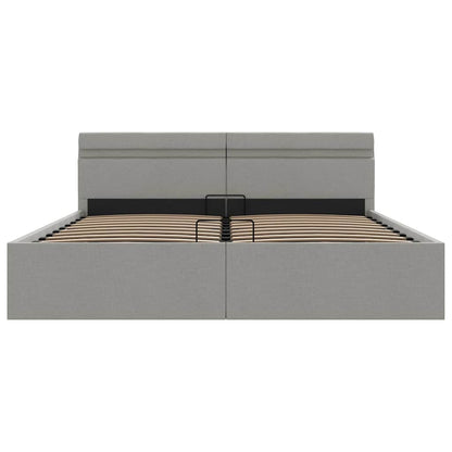 Bett mit Bettkasten Hydraulisch LED Hellgrau Stoff 160x200 cm